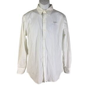 Tesla Button Up Shirt Mens Medium White Long Sleeve Logo Embroidered TSL2982